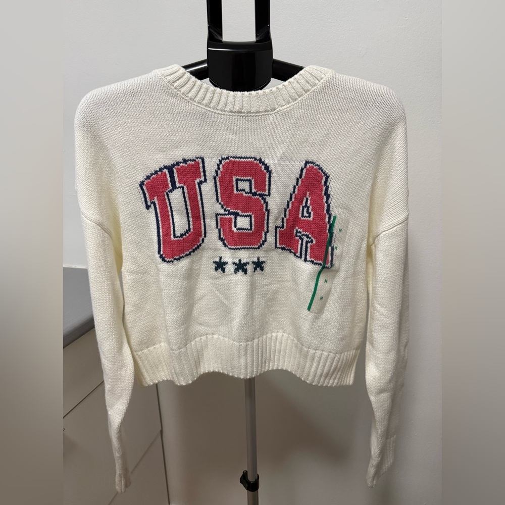 Grayson Threads USA Knit Sweater NWT Women’s Medium Cropped Patriotic Pullover